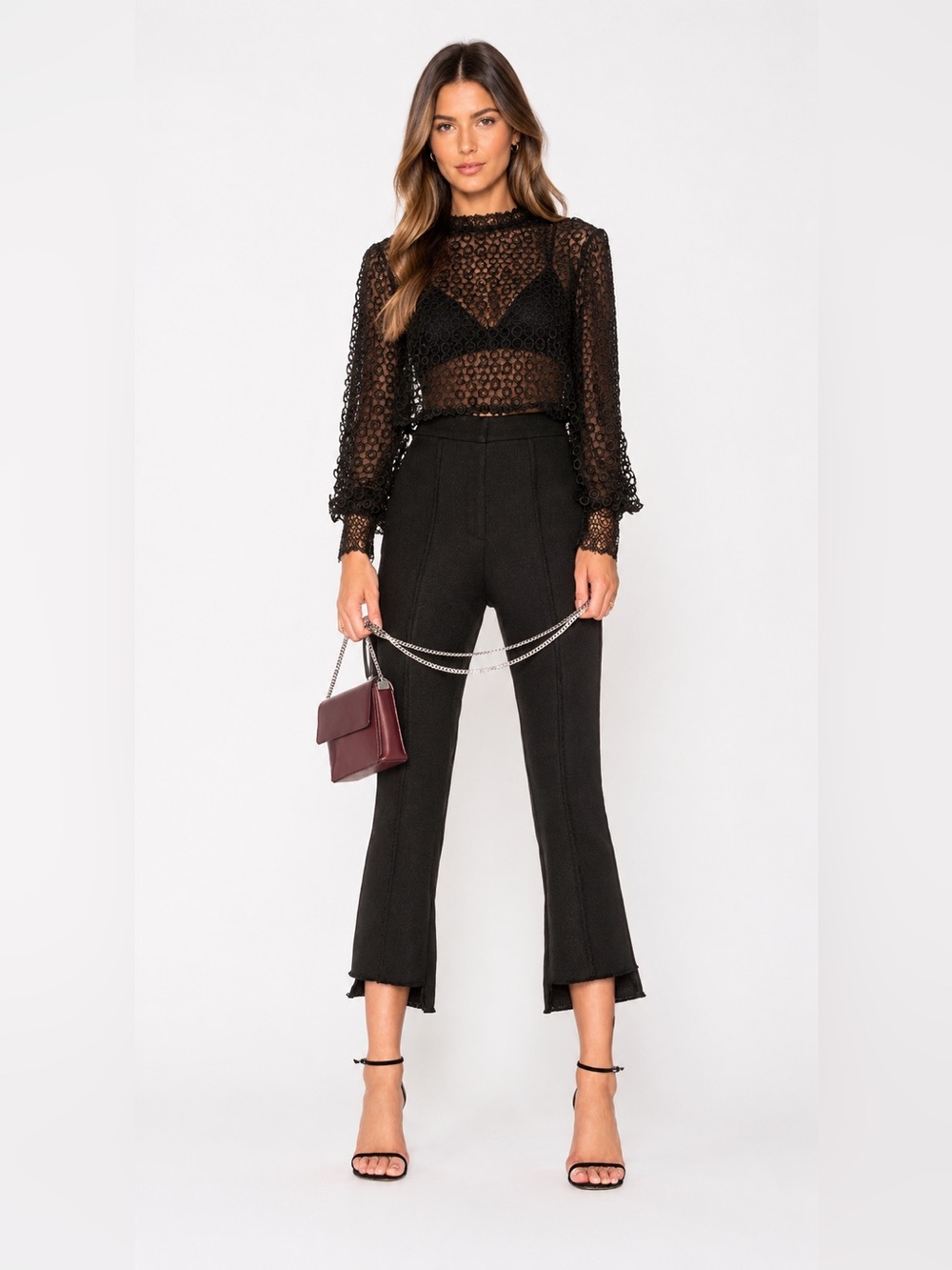 MISHA Marissa Crop Pants Black Raw Hem Frayed Trim Tailored Trousers Size 2 NWOT